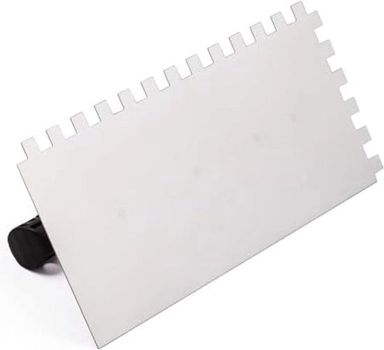 Set di punterie per denti 4 pezzi - punteria a dente 6x6 8x8 10x10 12x12 mm - spatola a stile 270 x 130 con manico in plastica - punteria in acciaio inox - punteria in acciaio inox per tegole - Made in UE