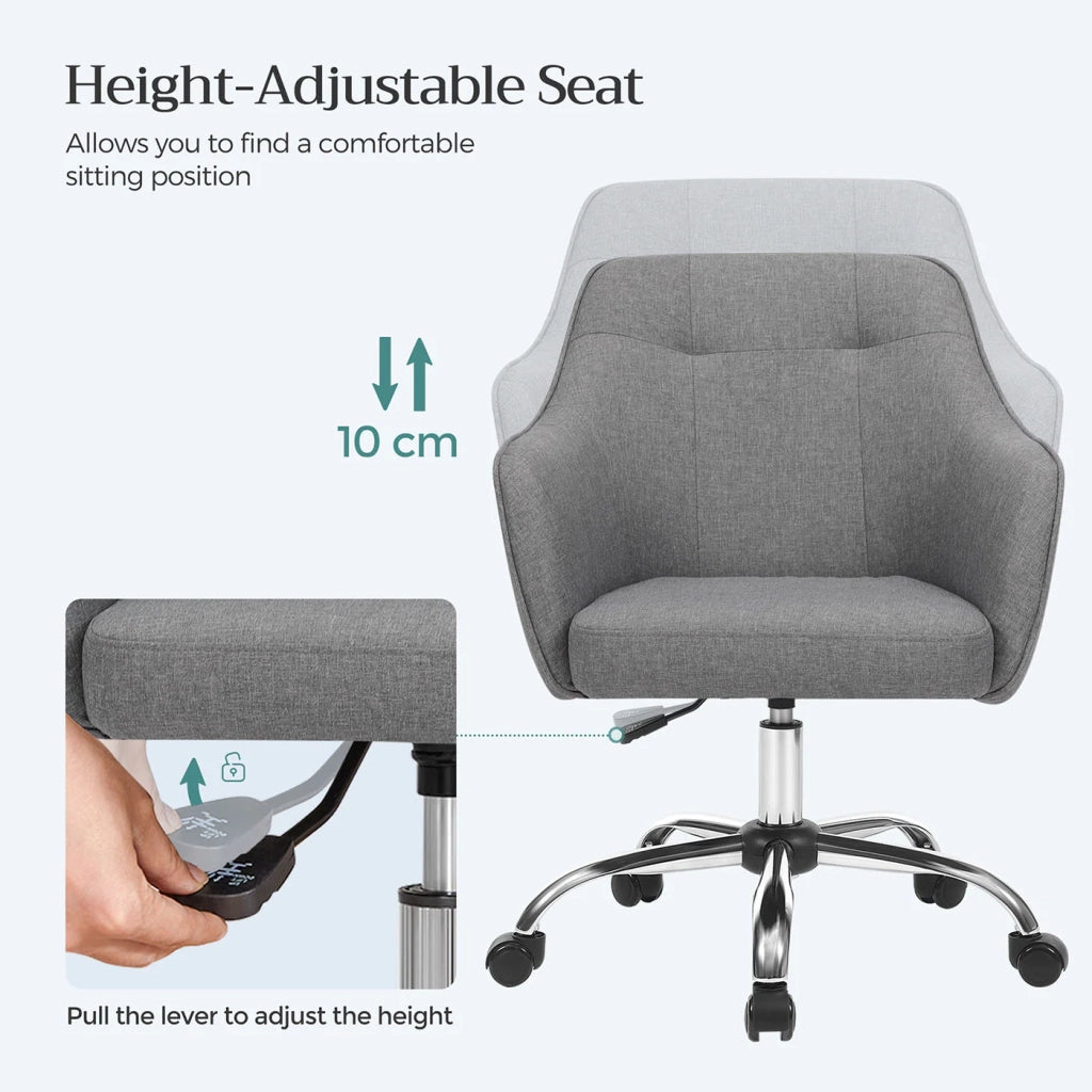 Sedia da ufficio comoda sedia girevole seduta ergonomica altezza regolabile portata 120 kg struttura in acciaio tessuto effetto lino grigio 12_0005879