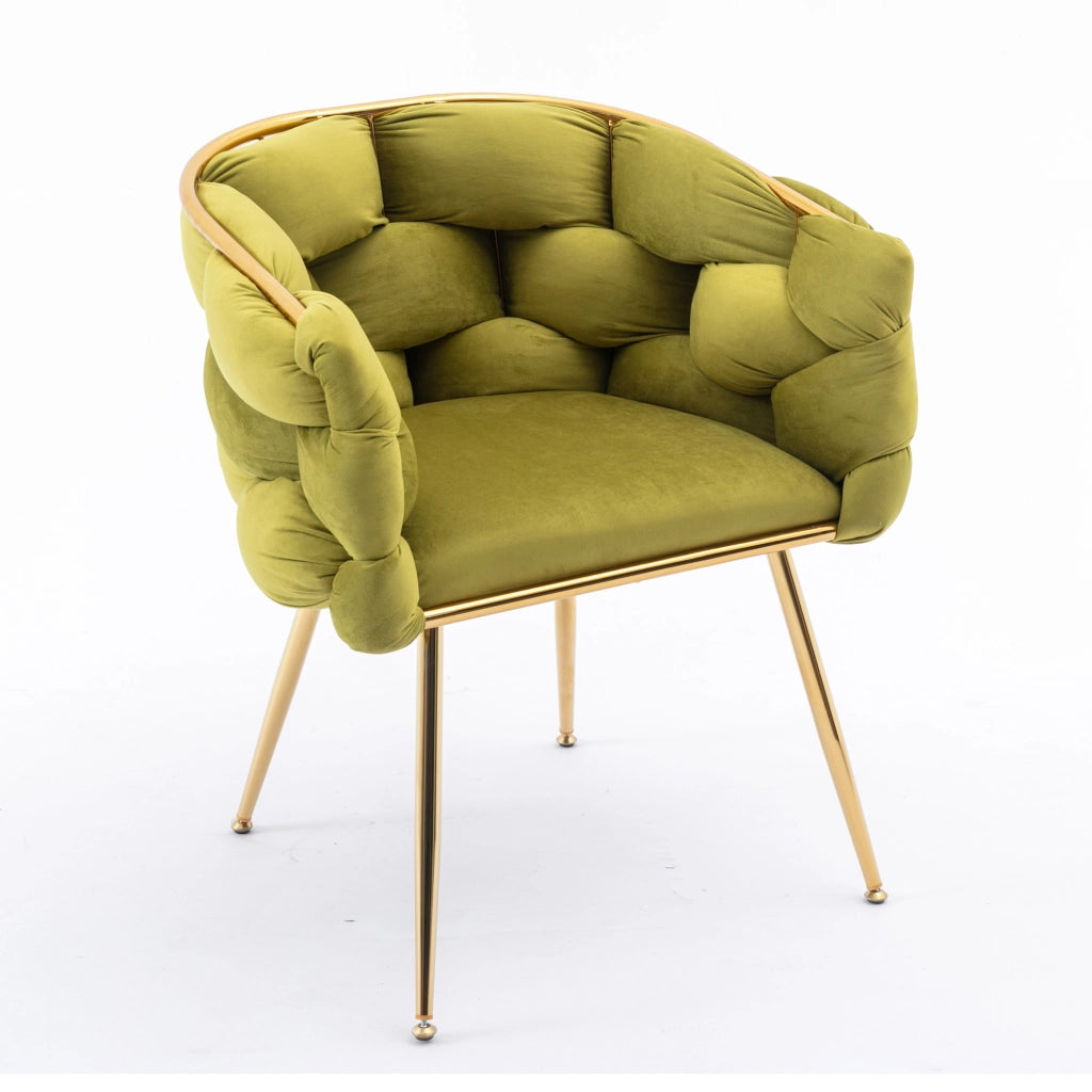 SEDIA moderna in velluto, Set da 2 pezzi, colore oliva, struttura in metallo