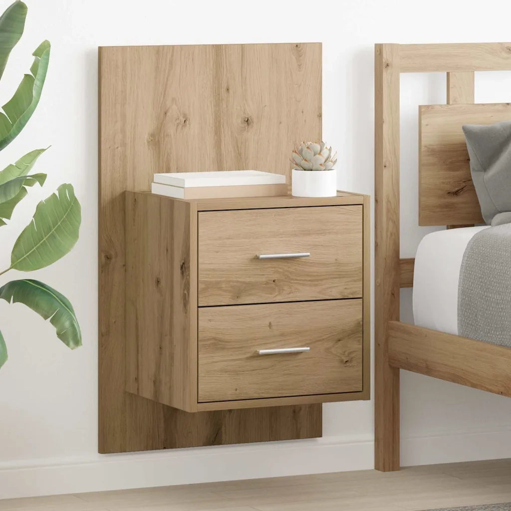Set di 2 Mobiletto da Comodino | Armadio da Notte | Mobiletto da notte a parete Rovere artigianale