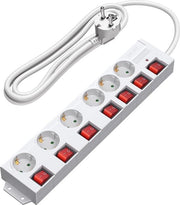 Wandcontactdoos multifunzione, 6-volti, con interruttore, con protezione contro sovracorrente, sicurezza antiurto, rotazione a 90°, 2M, bianco
