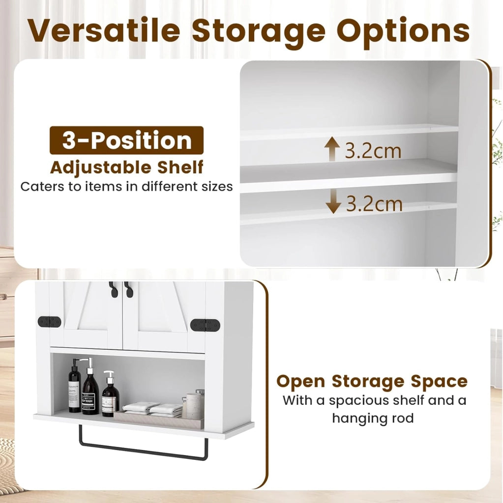 Armadietto da Bagno da Appendere con Porta Asciugamani, 3 Ripiani e Ante | Armadio a Parete Multiuso per Bagno, Cucina, Corridoio | 60 x 20 x 72,5 cm