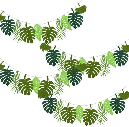 Decorazioni di Festa a Tema Jungle 4 Pezzi - Piume Verdi - Effetto Tropicale - Decorazione di Festa Reutilizzabile