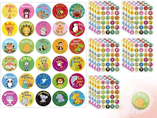 Stickers di motivazione 600 pezzi - Stickers autoadesivi - Stickers per bambini - Stickers animali - Sistema di riconoscimento - Adatti per bambini