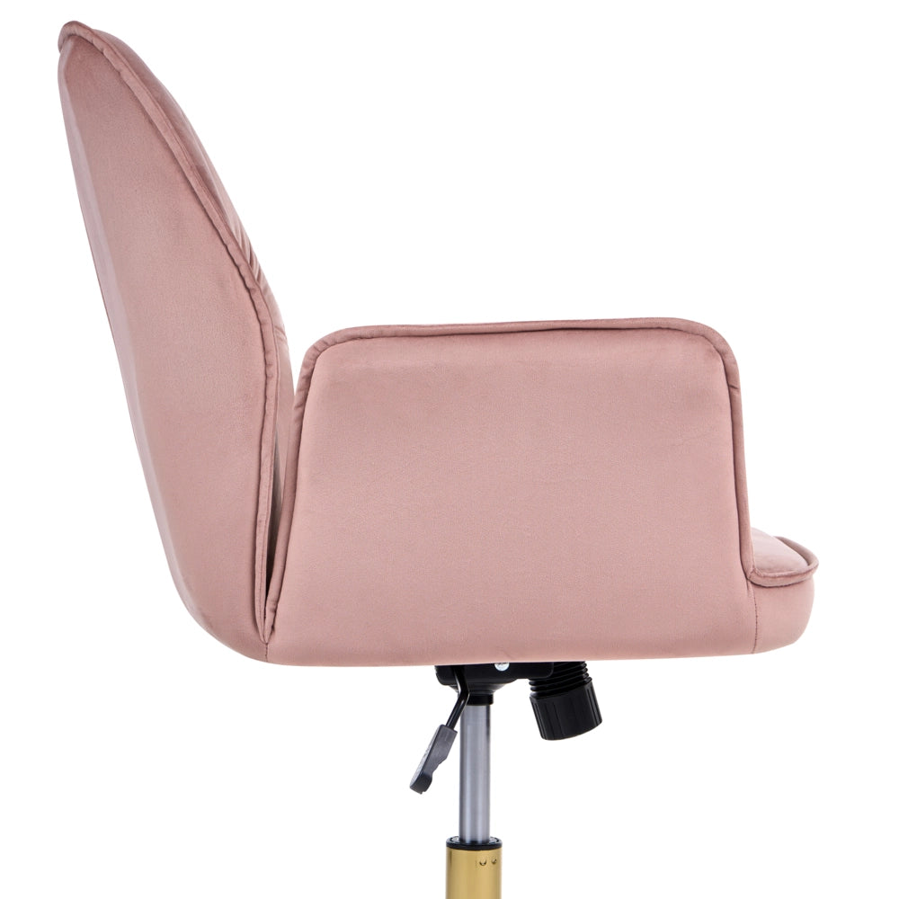 Sedia da ufficio per casa, rivestimento in velluto rosa, base girevole, regolazione in altezza, schienale reclinabile trapuntato, Glam