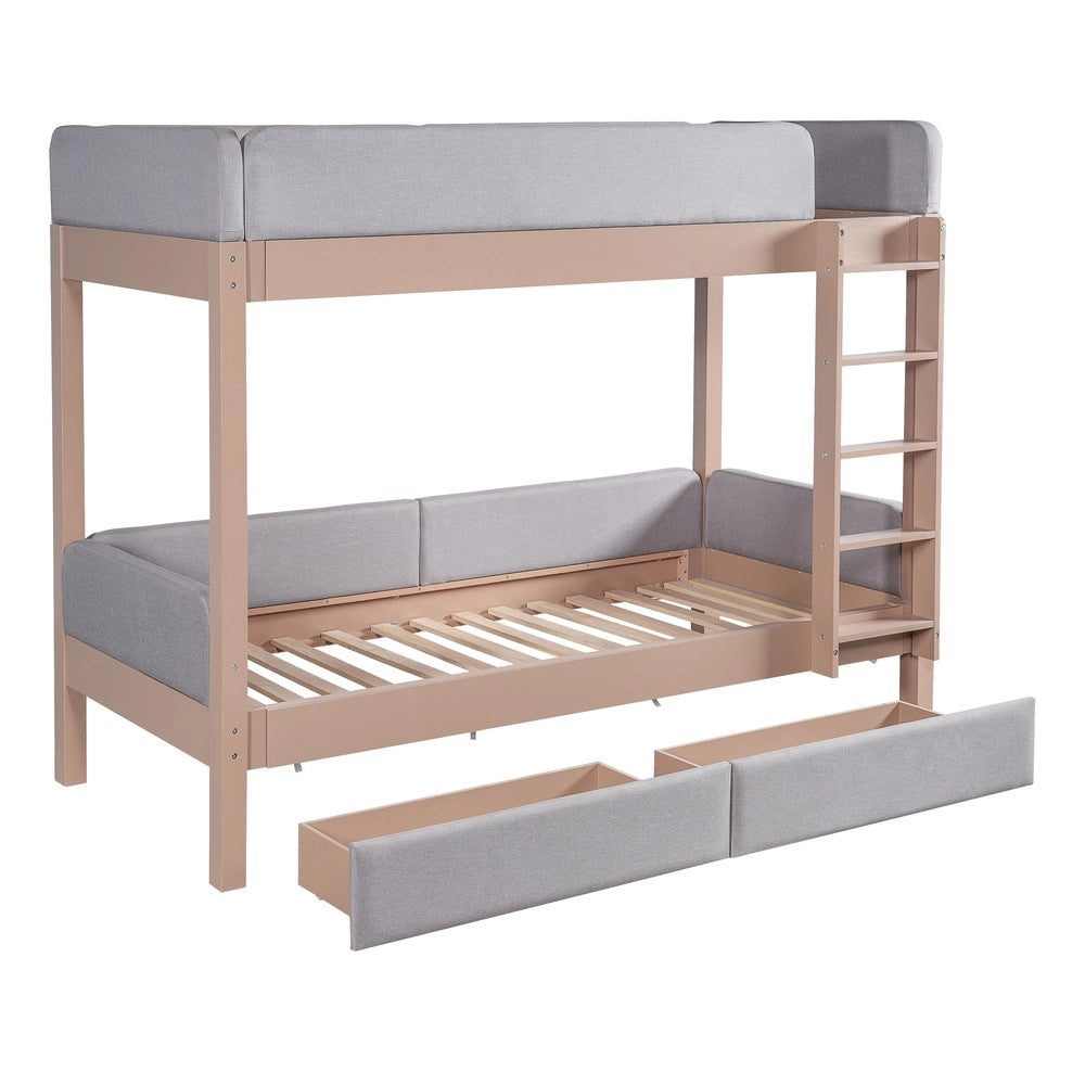 Letto a Castello per Bambini con Cassetti e Rete a Doghe ¨C Xylo ¨C Legno, Grigio/Naturale, 90x200cm