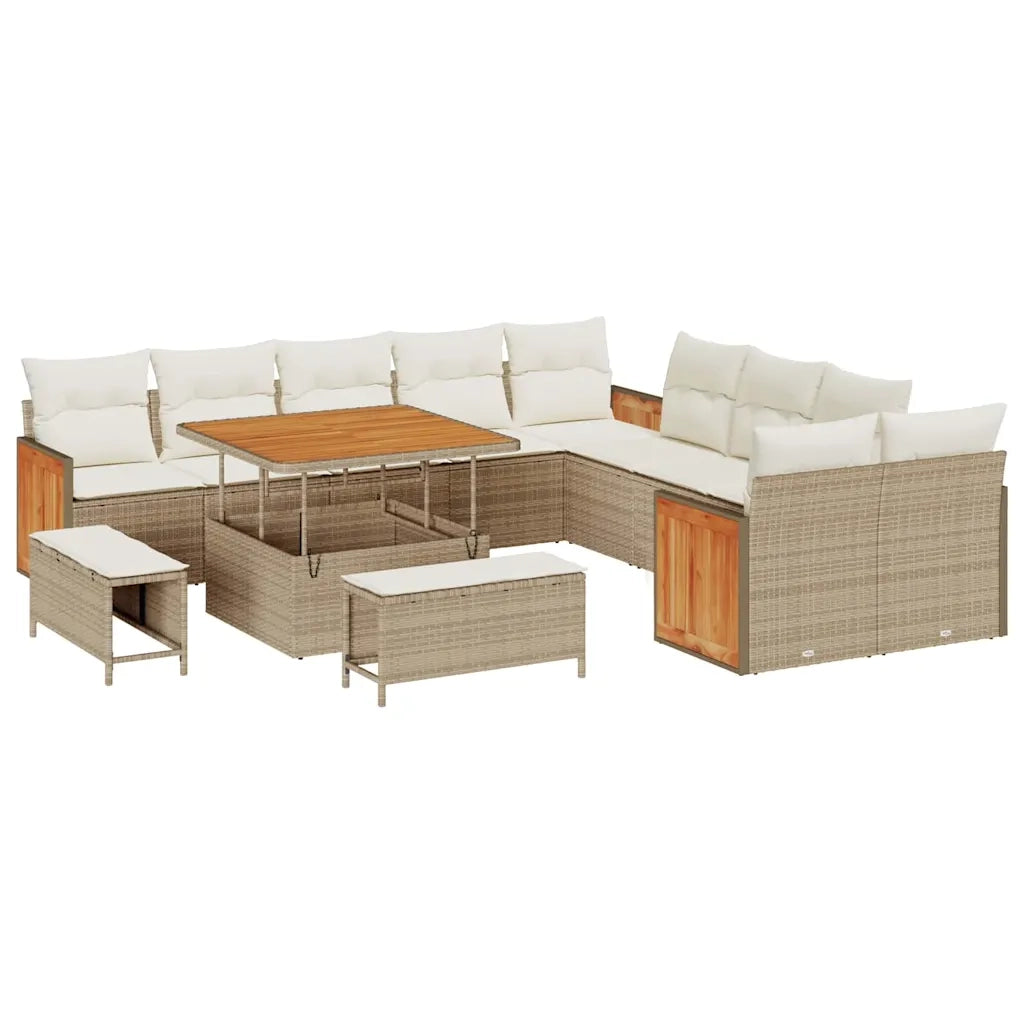 Set Divano da Giardino 17 pcs Beige e Crema polyrattan