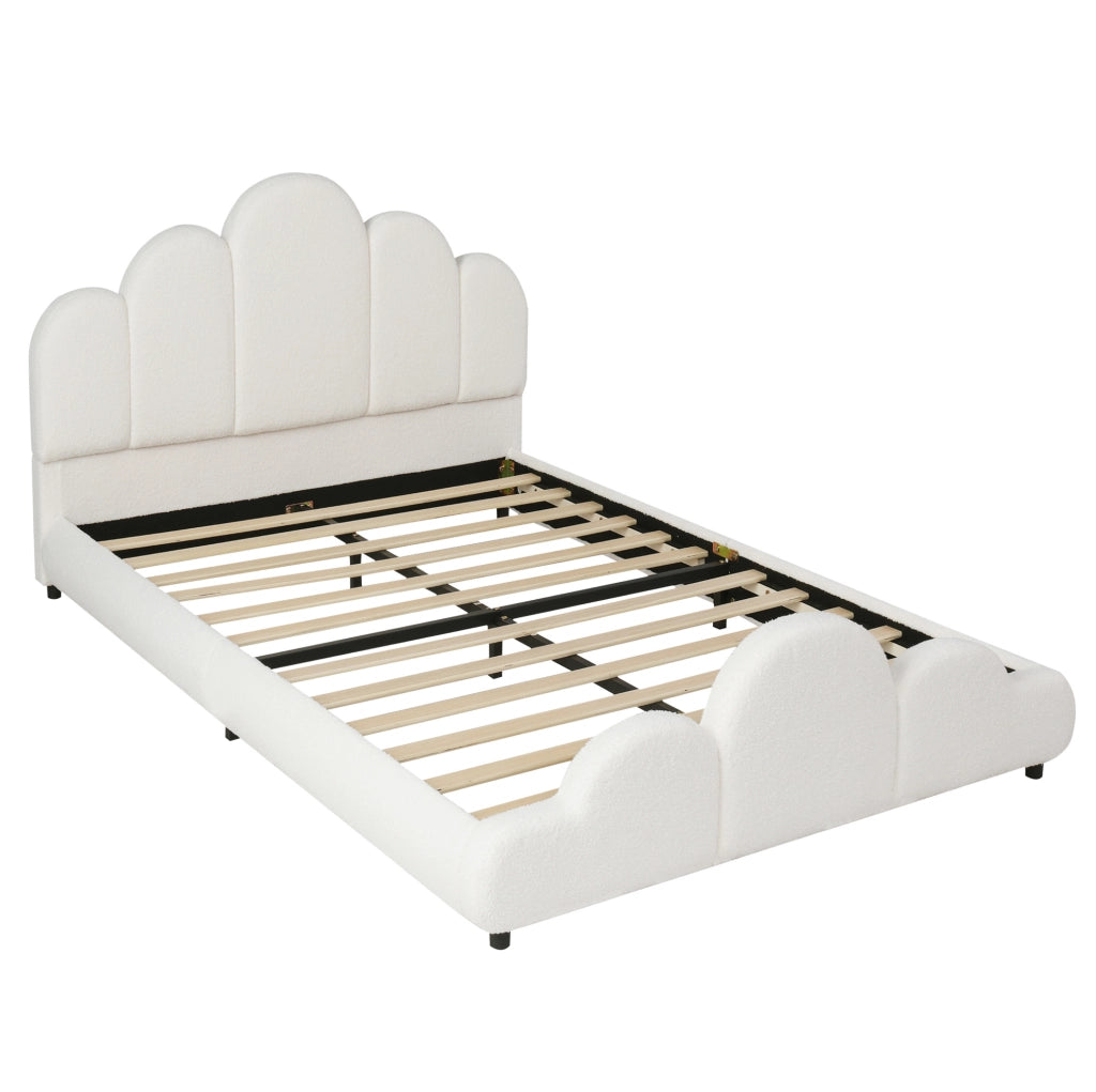Letto imbottito 140x200 cm con rete; design a nuvola in bouclé beige