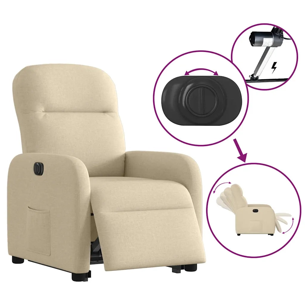 vidaXL Poltrona Alzapersona Reclinabile Elettrica Crema in Tessuto