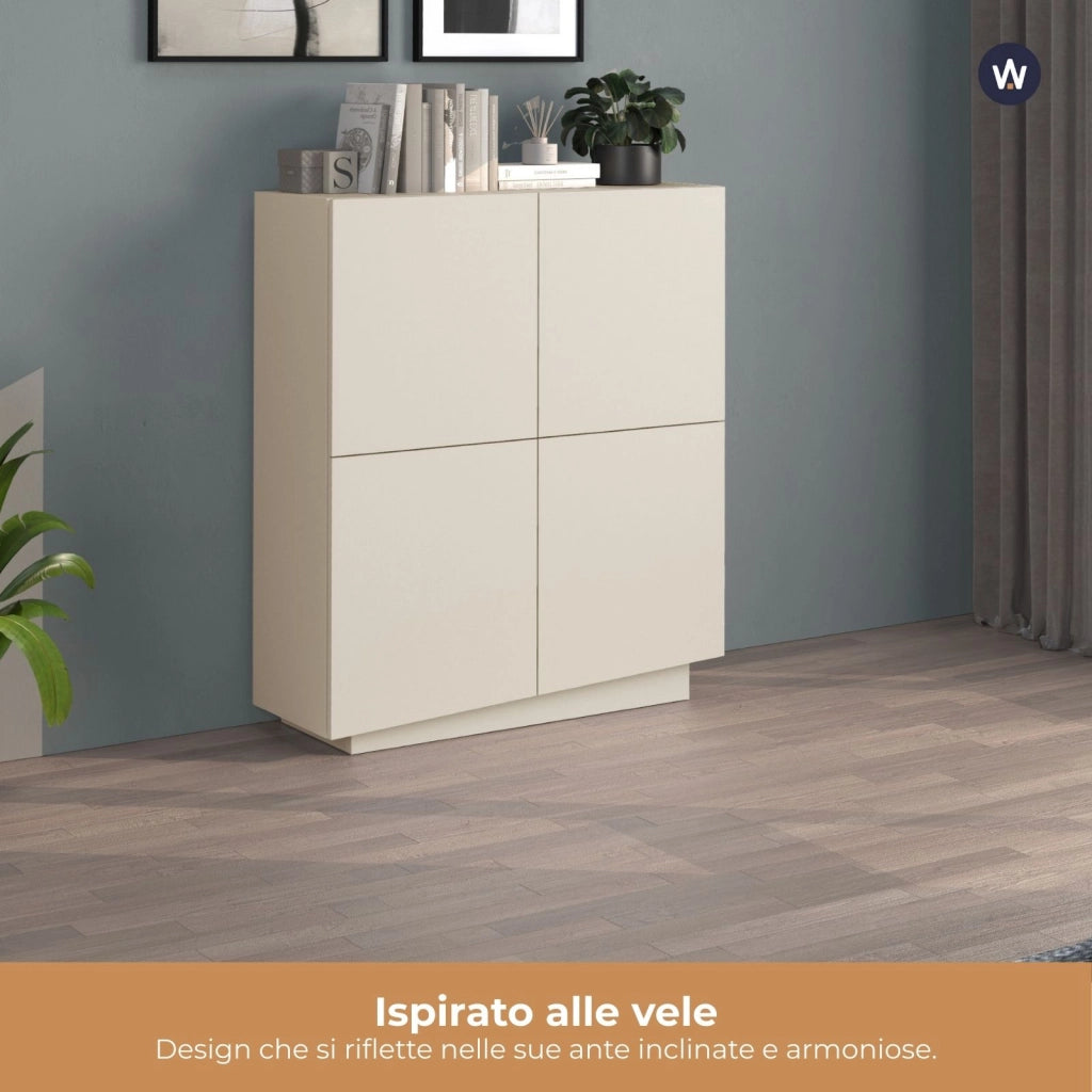 WHOUS Credenza Vela con 4 ante colore cashmere 100x35x120,4 cm