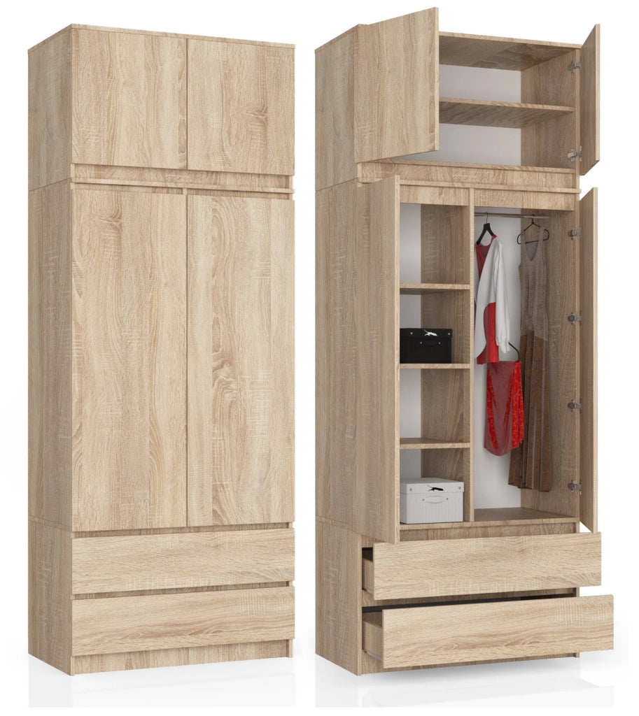 Armadio AKORD S90 con sopralzo Sonoma Quercia 90 cm 2 ante 2 cassetti 90x51x234 cm
