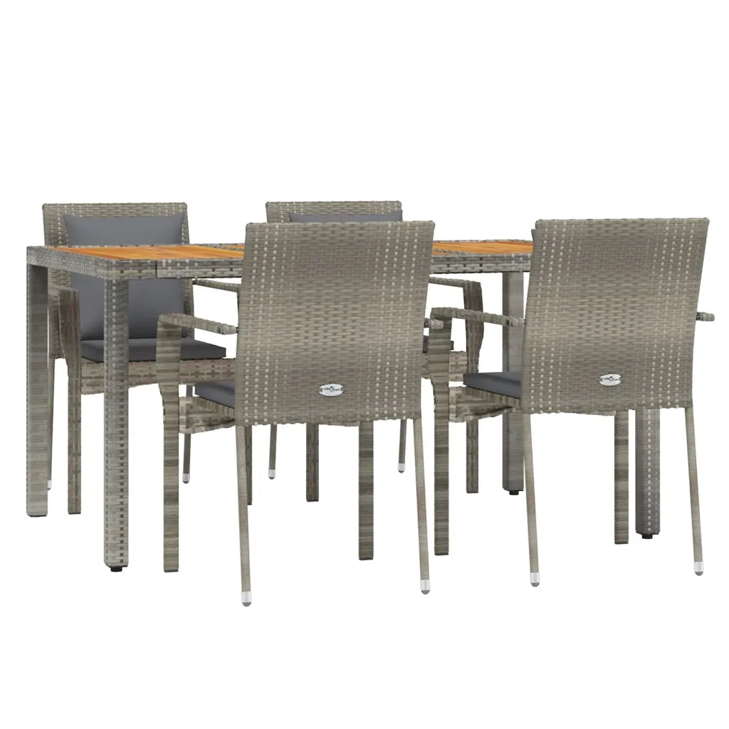 Set da Pranzo da Giardino 5 pz con Cuscini in Polyrattan Grigio 3184971