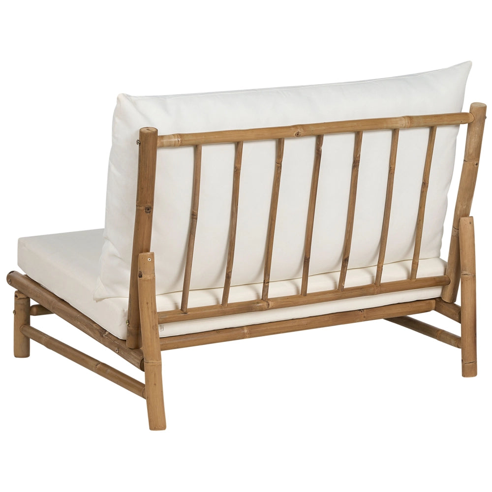 Set di 2 sedie in legno da giardino in bambù con cuscini bianco sporco interno ed esterno stile moderno rustico