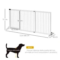 Cancellino per Cani Taglia Regolabile a 3 Pannelli, in Legno di Pino, 113-166x36x71 cm, Bianco