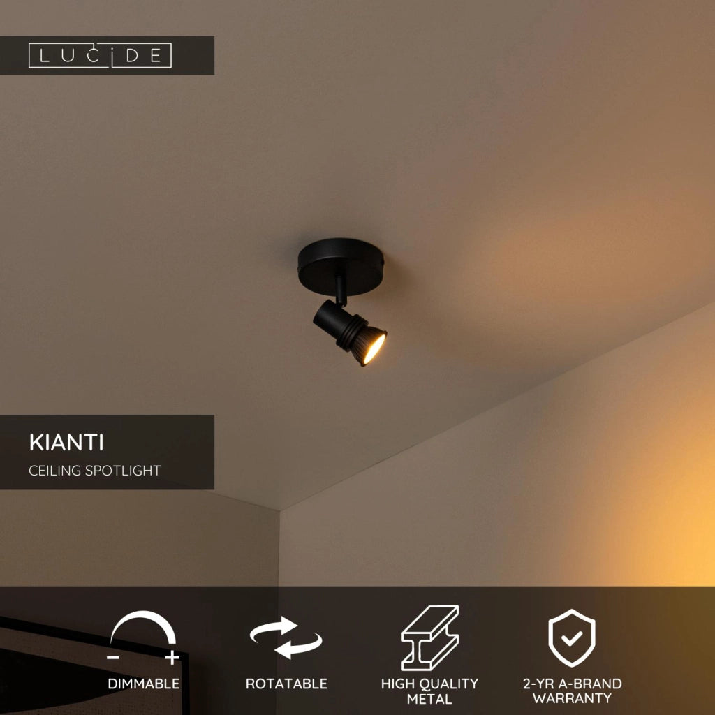 Faretto da soffitto KIANTI Lucide 1xGU10 nero IP20