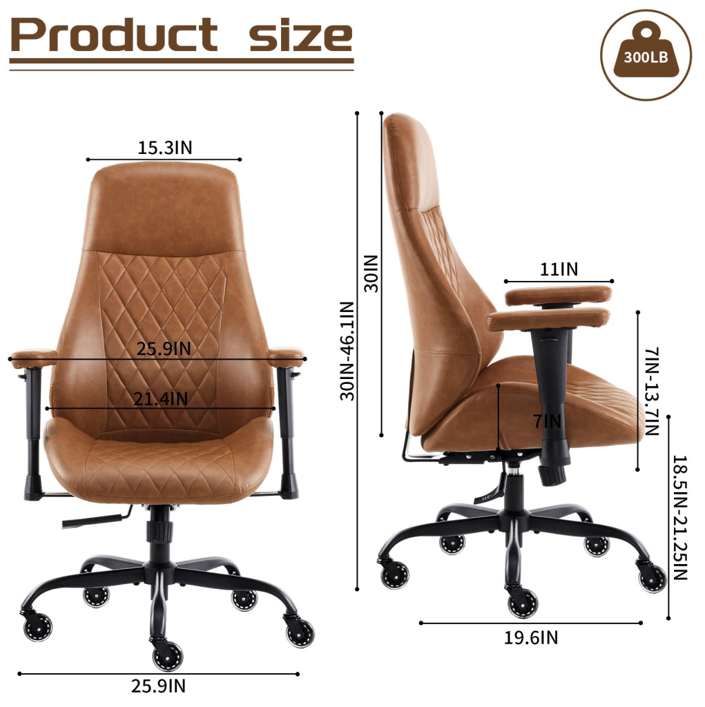 Sedia da ufficio ergonomica alta con braccioli regolabili; seduta 21x20 pollici; pelle marrone