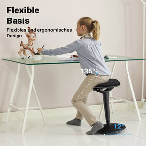 Sgabello sit stand nero, sgabello girevole regolabile in altezza fino a 70 cm, max 100 kg, sgabello ergonomico per casa, ufficio, officina