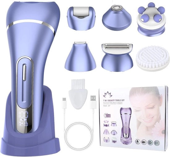 Apparecchio depilatorio elettrico per donne - Rasore elettrico per donne - Pelle liscia - Multifunzione 7 in 1 - IPX7 impermeabile all'acqua - Bianco