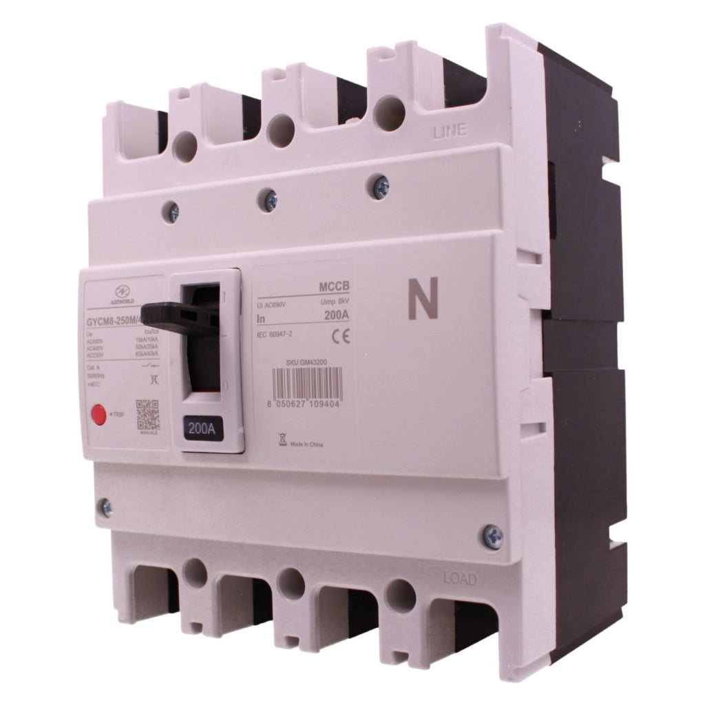 Interruttore Scatolato MCCB 4P 200A/250A 50kA, Magnetotermico Trifase AC 400V (200A)