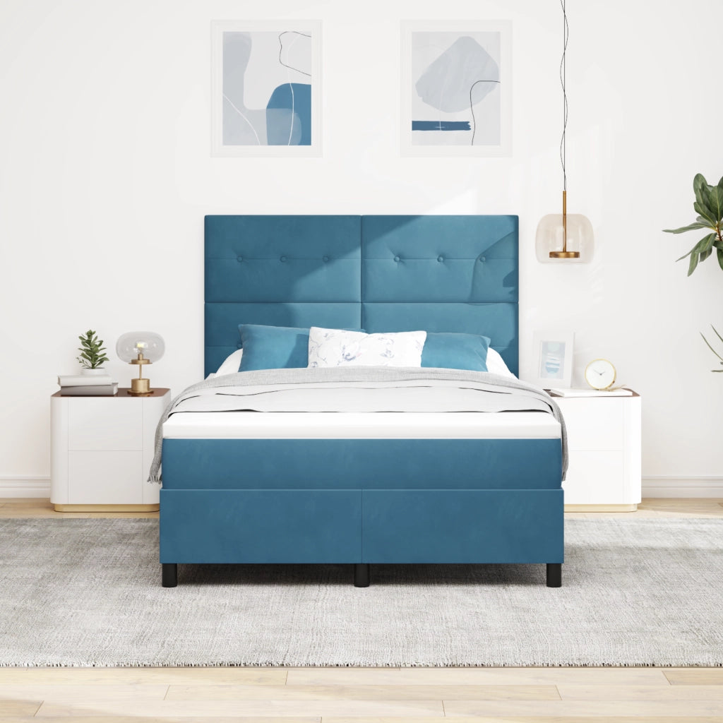 Letto Box Spring con Materasso Blu Scuro 160x200 cm in Velluto