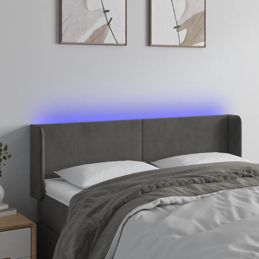 Testiera | Testata a LED Grigio Scuro 147x16x78/88 cm in Velluto