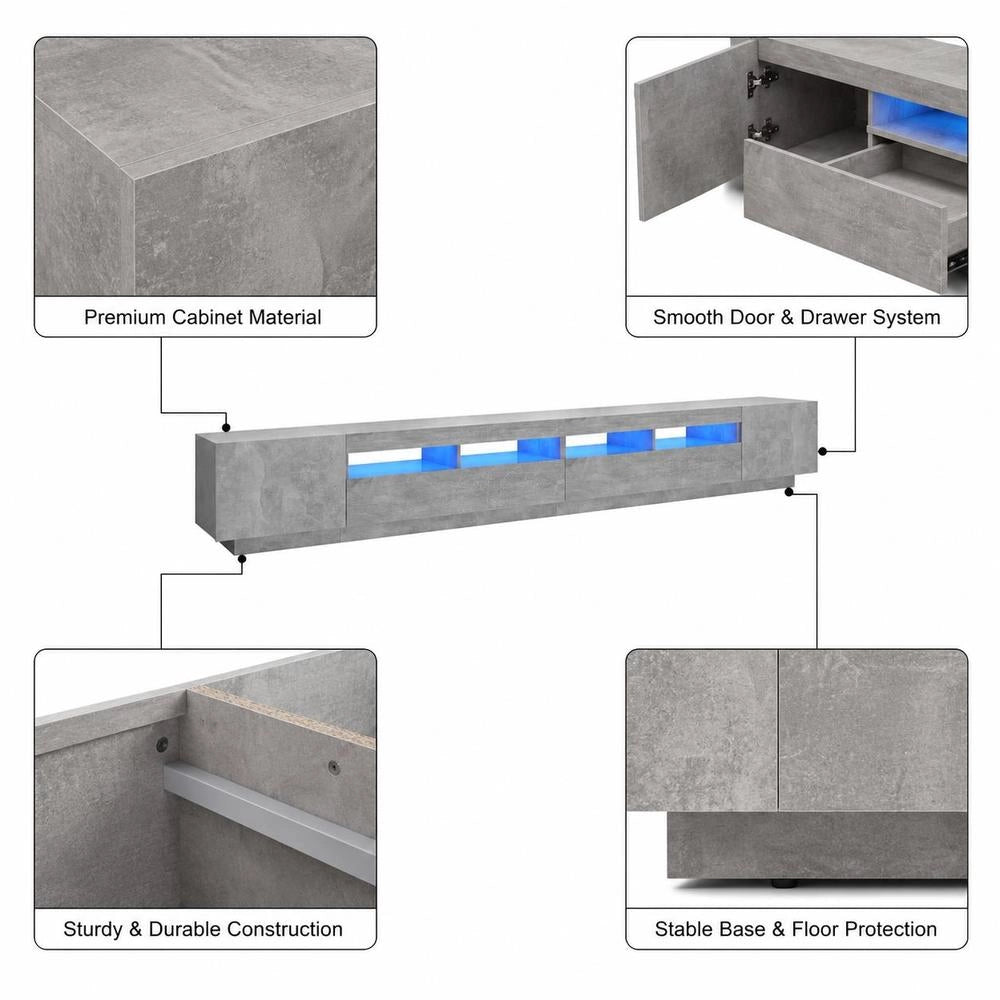 TV Cabinet With LED Lights, Concrete Grey, 300 X 35 X 40 Cm