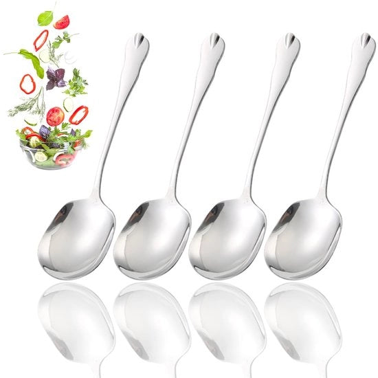 Set di Servizi da Cucina in Acciaio Inossidabile da 4 pezzi - Cucchiaio da Servire da 21 cm - Resistente al Calore - Progettato per la Salute - Sicurezza Alimentare - Cucchiaio da Servire