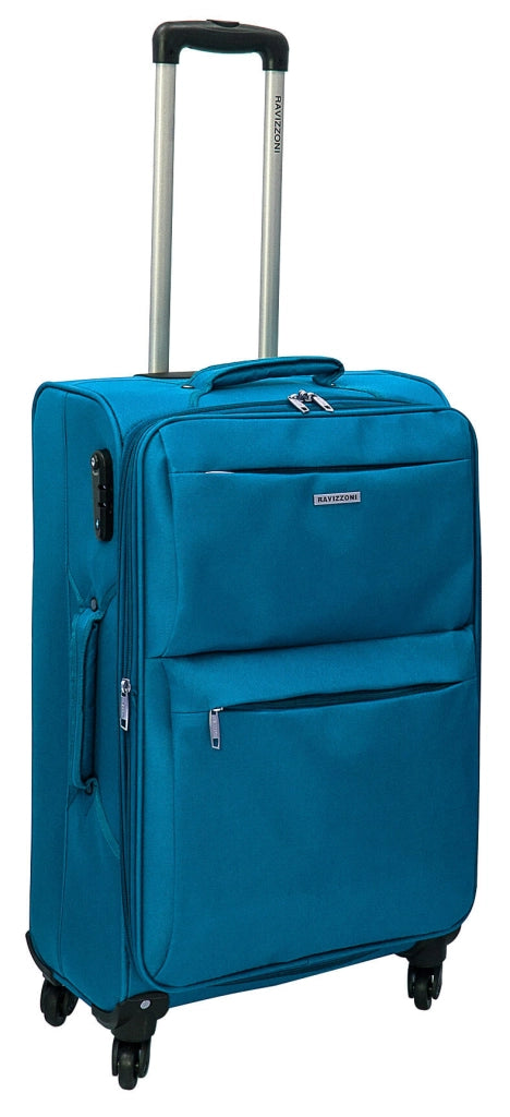 Set 3 Valigie Trolley Morbide in Poliestere 4 Ruote TSA Ravizzoni Singapore Blu Petrolio