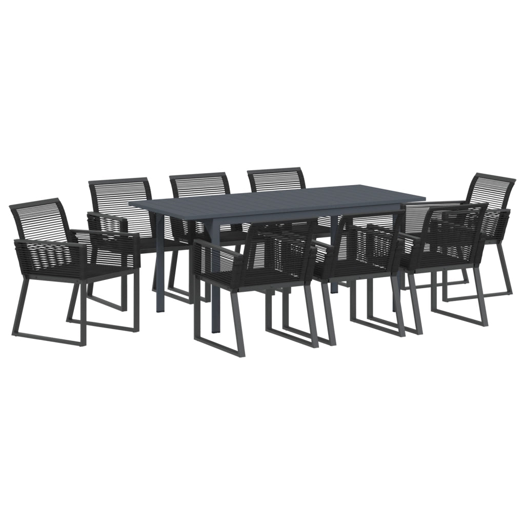 Set da Pranzo da Giardino 6 Pezzi in Acciaio Nero e Polyrattan