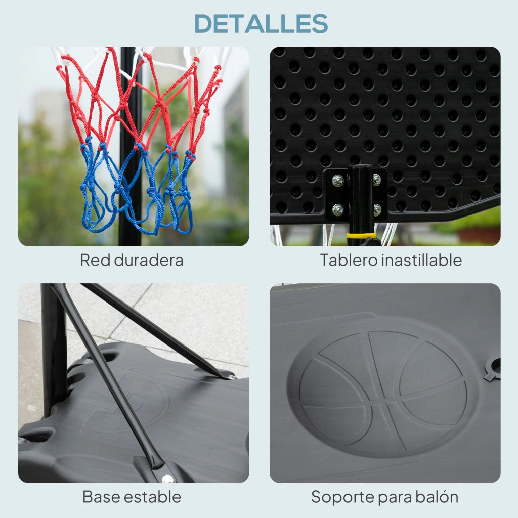 Canestro da Basket Regolabile per Esterno ¨C Minimal ¨C Nero 76x48x254 cm