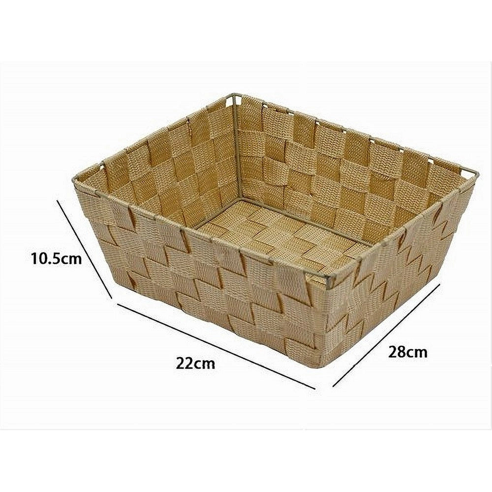 Trade Shop - Porta Oggetti Organizer Bagno Camera Cucina In Tessuto Beige 28x22x10.5cm 79021 -