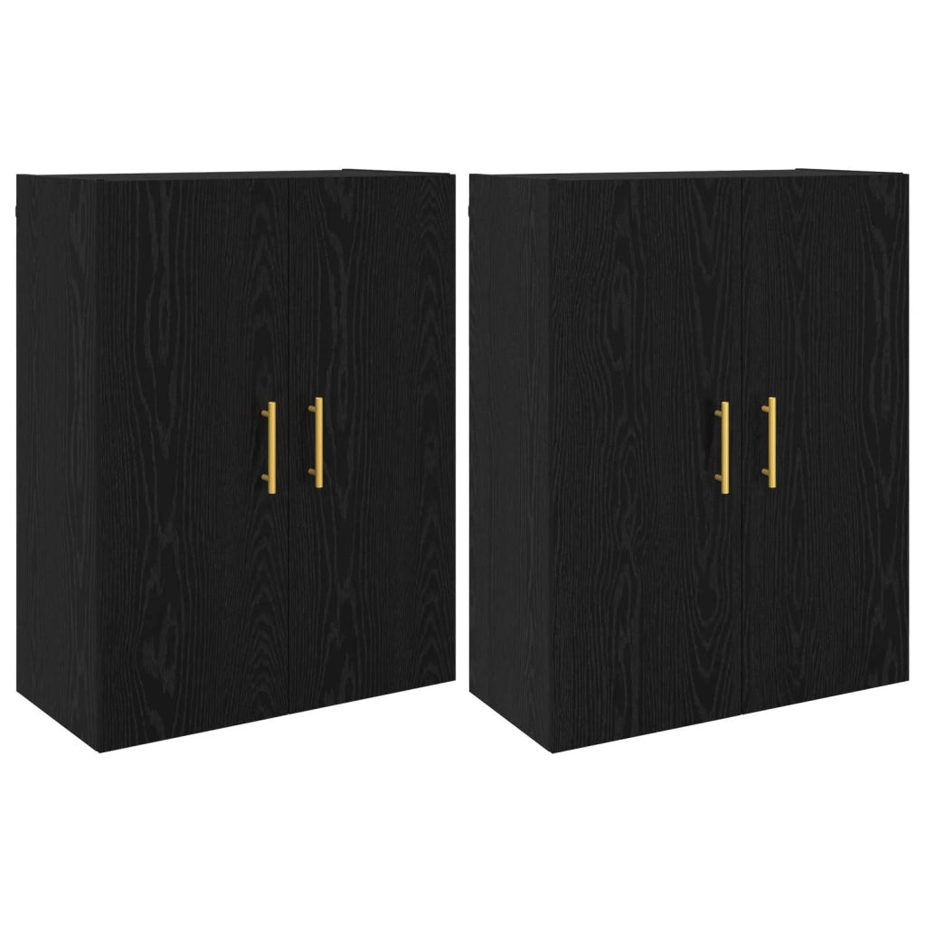 Set di 2 moderni pensili a 4 ante contenitivi ottimizzati 69,5 x 34 x 90 cm legno di rovere nero ingegnerizzato 02_0056042