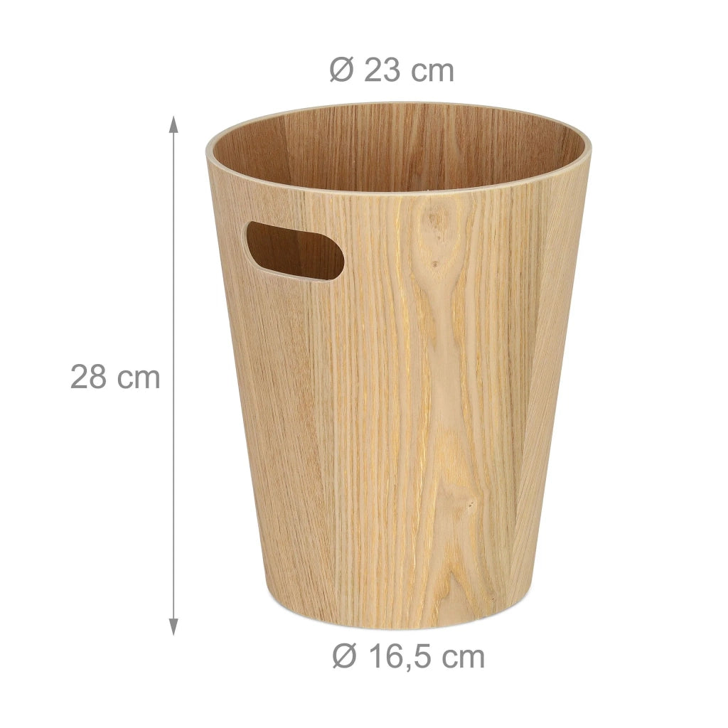Cestino per carta rotondo ed essenziale ufficio camera da letto 30 x 30 x 30 cm con manici in legno di pioppo naturale 13_0011941