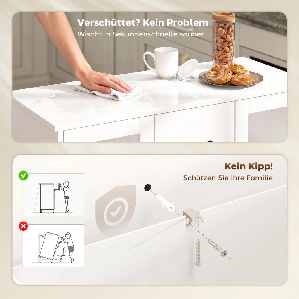 Cassettiera Moderna con Ante Vetro e 3 Cassetti ¨C Zephmum ¨C Bianco in MDF 80x40x100