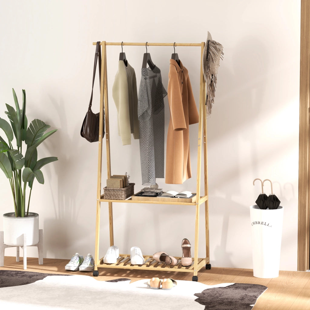 Appendiabiti con Ripiano per Scarpe ¨C zephmum ¨C 2 Ganci, Bamb¨´ Naturale