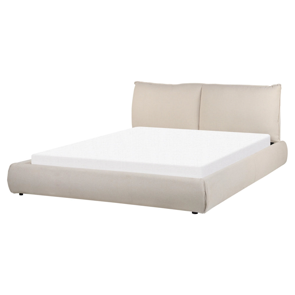 Letto matrimoniale tessuto beige con base a doghe e testiera imbottita 160x200 cm stile classico camera da letto