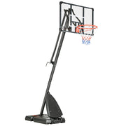 Supporto da basket regolabile in altezza da 293 a 350 cm con tabellone in acciaio su ruote per giardino e campo sportivo.