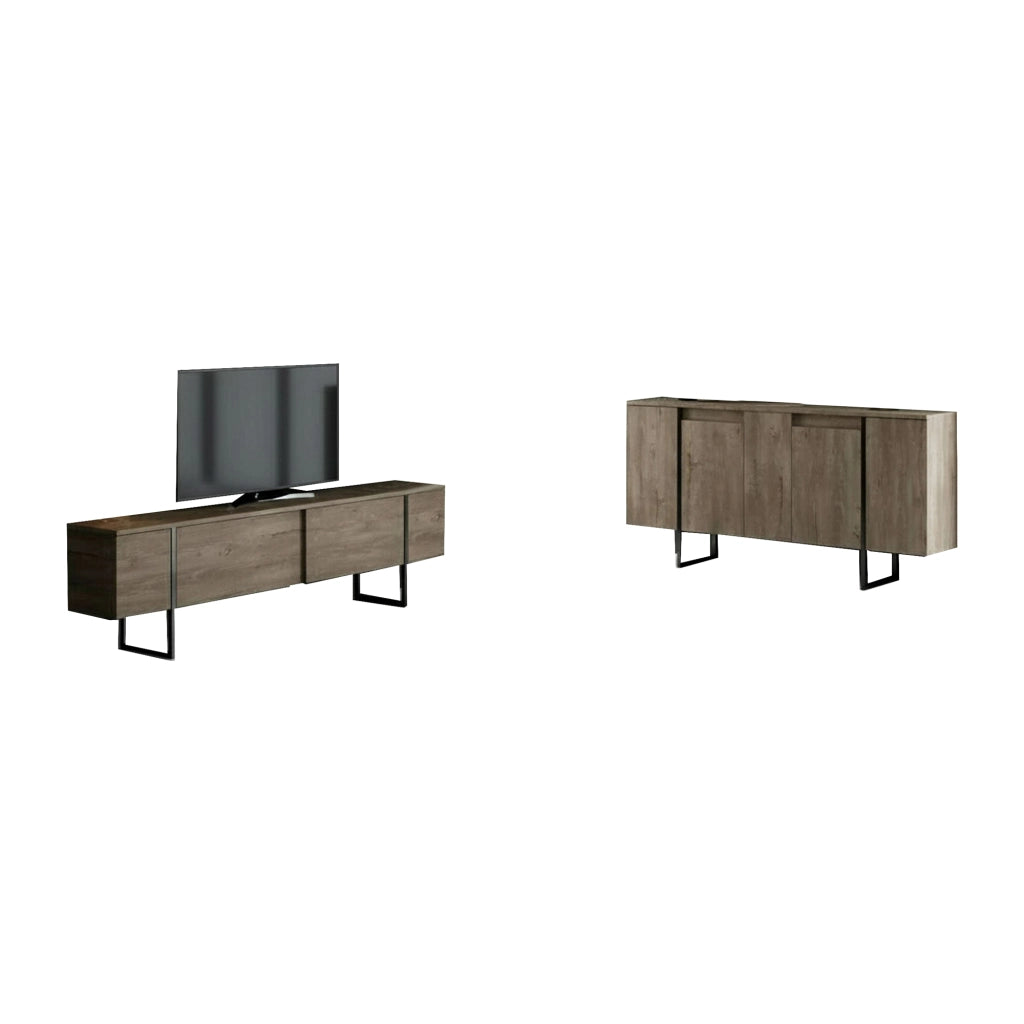 Pignano, set Mobili da Soggiorno Modulabile, Marrone Noce