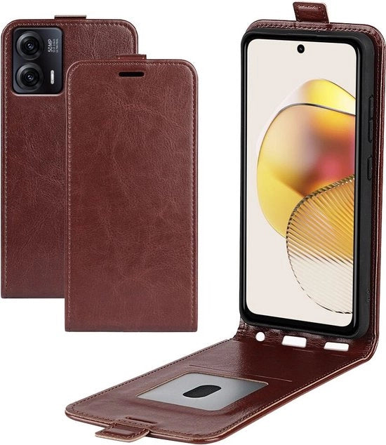 Copriporta Verticale Flip Wallet per Motorola Kunstleer Bruin 

(Nota: ho mantenuto il modello di telefono, ma ho rimosso il nome del marchio "Motorola")