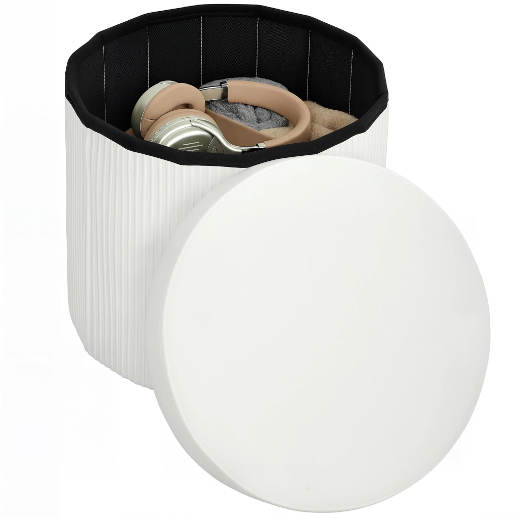 Pouf contenitore pieghevole rotondo ¨C zephmum ¨C velluto crema 38x38x38 cm
