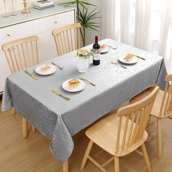 Tovaglie da tavolo Rectangular 130 x 220 cm - Tovaglia in poliestere Jacquard - Resistente al grasso e facile da pulire - Grigio