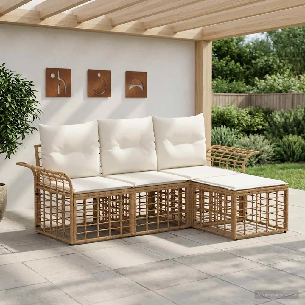 Set di divani da esterno 4 pz | Set Salotto da Giardino Naturale e Bianco Crema