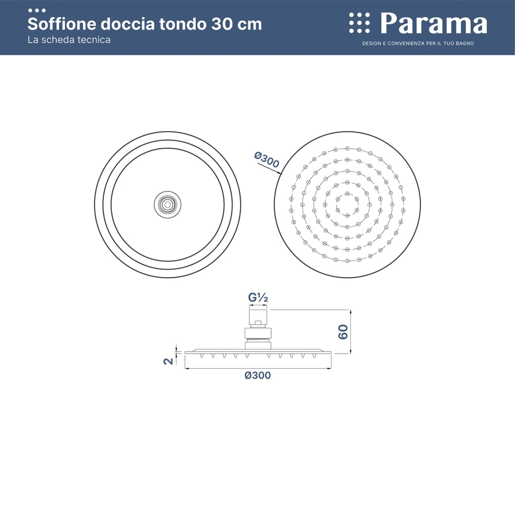 Soffione doccia ultraslim Ø 30 cm orientabile cromato