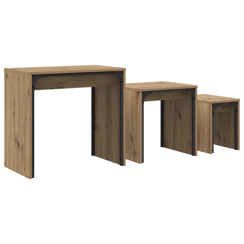 3 pz Tavolino da salotto | Tavolino da caff¨¨ | Tavolino da Soggiorno Rovere artigianale Legno multistrato