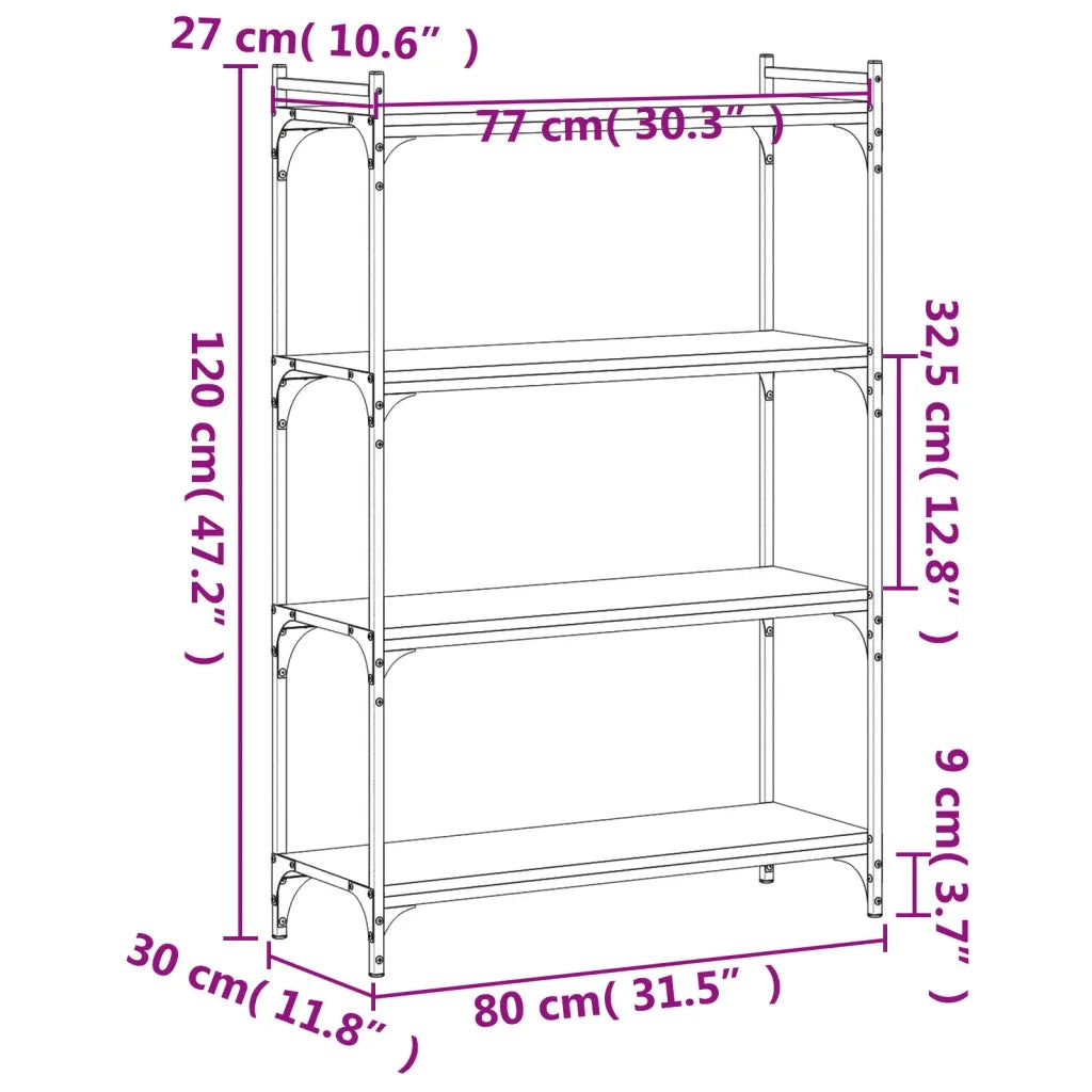Libreria a 4 Ripiani Nera 80x30x120 cm in Legno Multistrato 837672