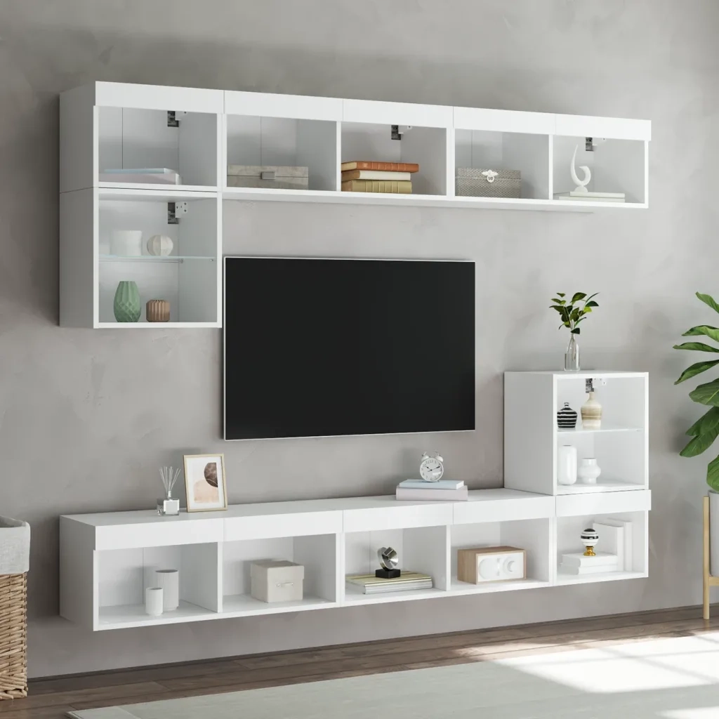 Mobili Porta TV con Luci LED 2 pz-Set di 2 Credenza per TV Bianchi 80x30x30 cm