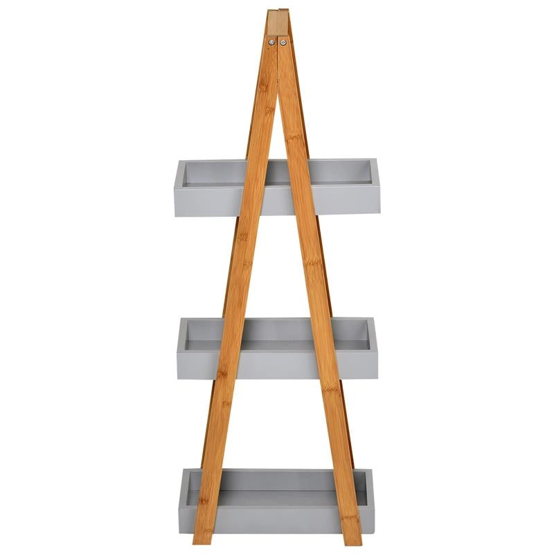 SCAFFALE BAGNO IN MDF E BAMBÙ CON 3 MENSOLE 30 X 18 X 81 CM GRIGIO
