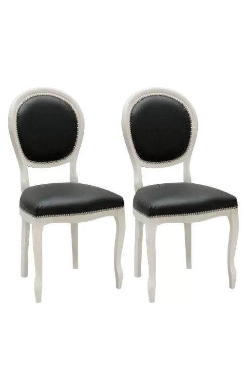Set 2 sedie shabby  legno imbottita ecopelle nero 50x47x100 - Mobili 2G