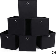Set di 6 contenitori di stoccaggio, ripiegabili, di tessuto non tessuto, cubi, contenitori di stoccaggio, organizzatore per giocattoli, abbigliamento, macchiati, nero - 6 pezzi