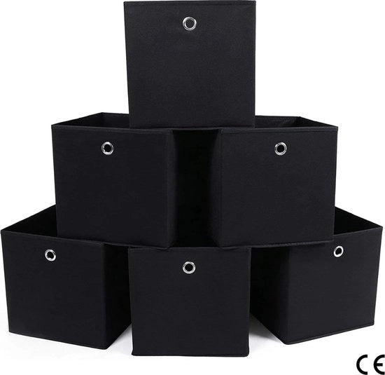Set di 6 contenitori di stoccaggio, ripiegabili, di tessuto non tessuto, cubi, contenitori di stoccaggio, organizzatore per giocattoli, abbigliamento, macchiati, nero - 6 pezzi